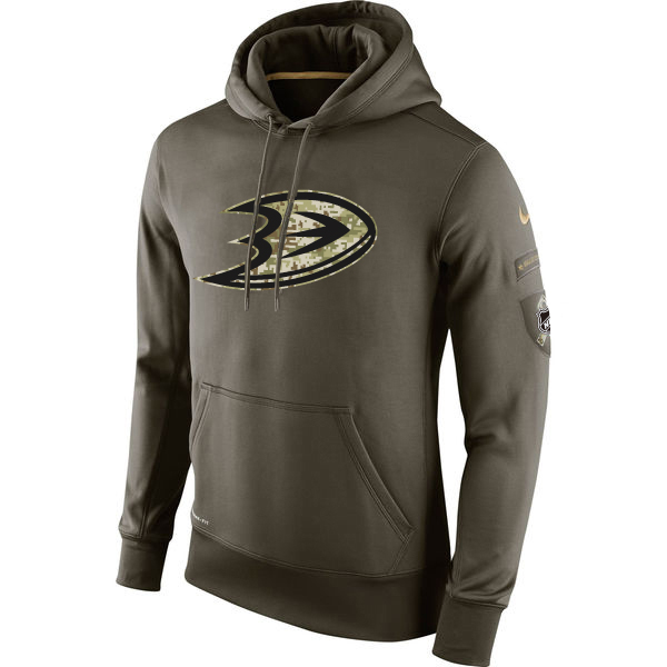 Men NHL Anaheim Ducks Nike Olive Salute To Service KO Performance Hoodie Green